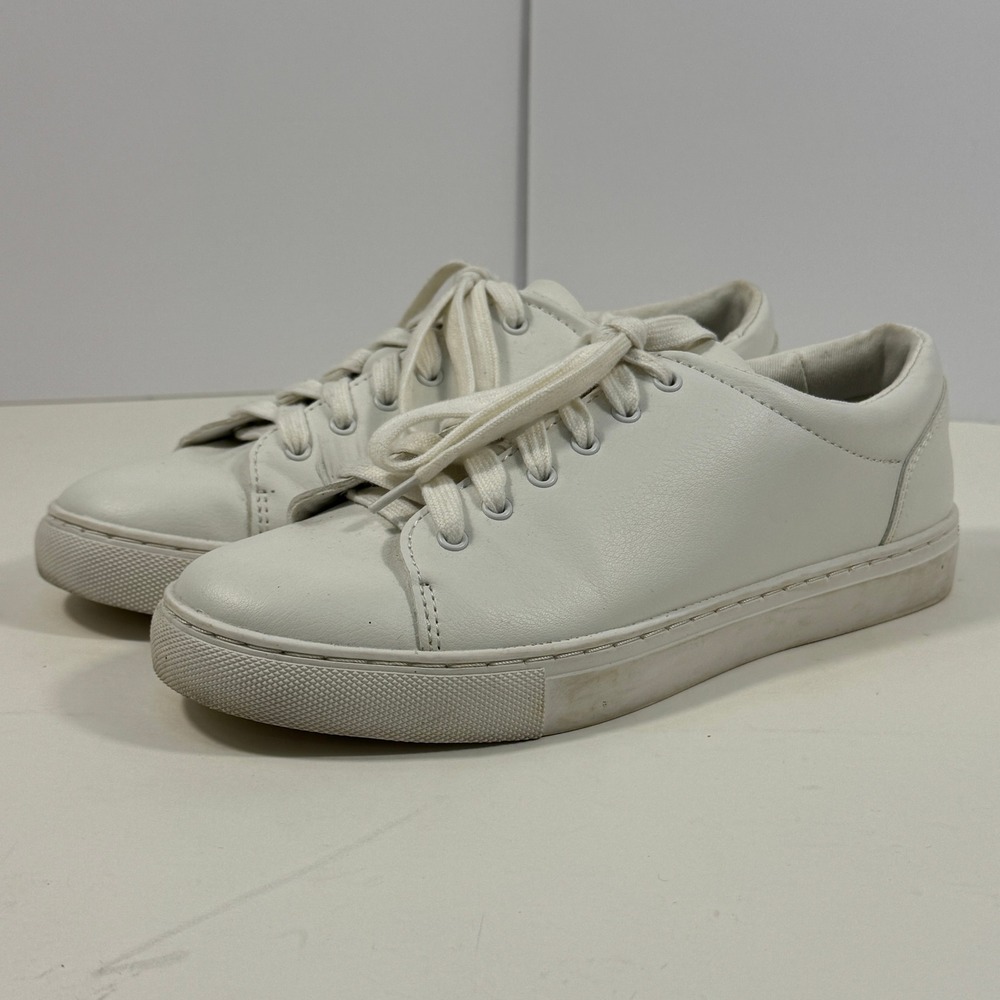 J.Crew White Leather Low Top Sneakers Women's size 7‎ Minimalist Lace-Up Shoes - Picture 2 of 13